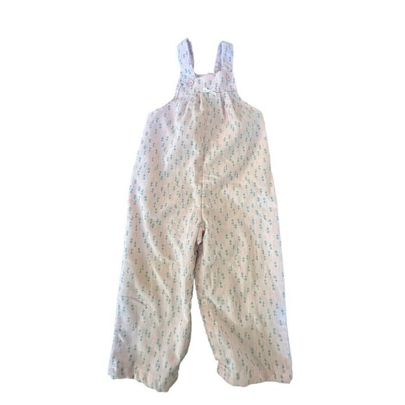 Vintage Girls Buster Brown Romper Overalls Pink/White Floral Outfit 18 Months - Picture 1 of 6